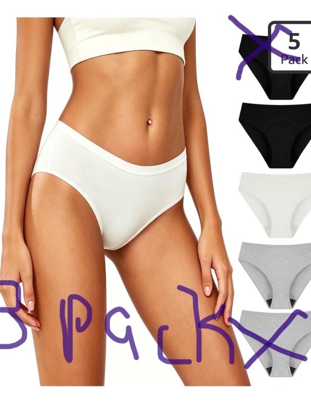 Period/incontinence Bikini Underwear Sz Small- White,grey,black